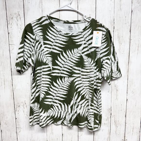 Kim Rogers Blouse Women Size Small Palm Print Round Neck Short Sleeve Tee Shirt - Picture 1 of 5